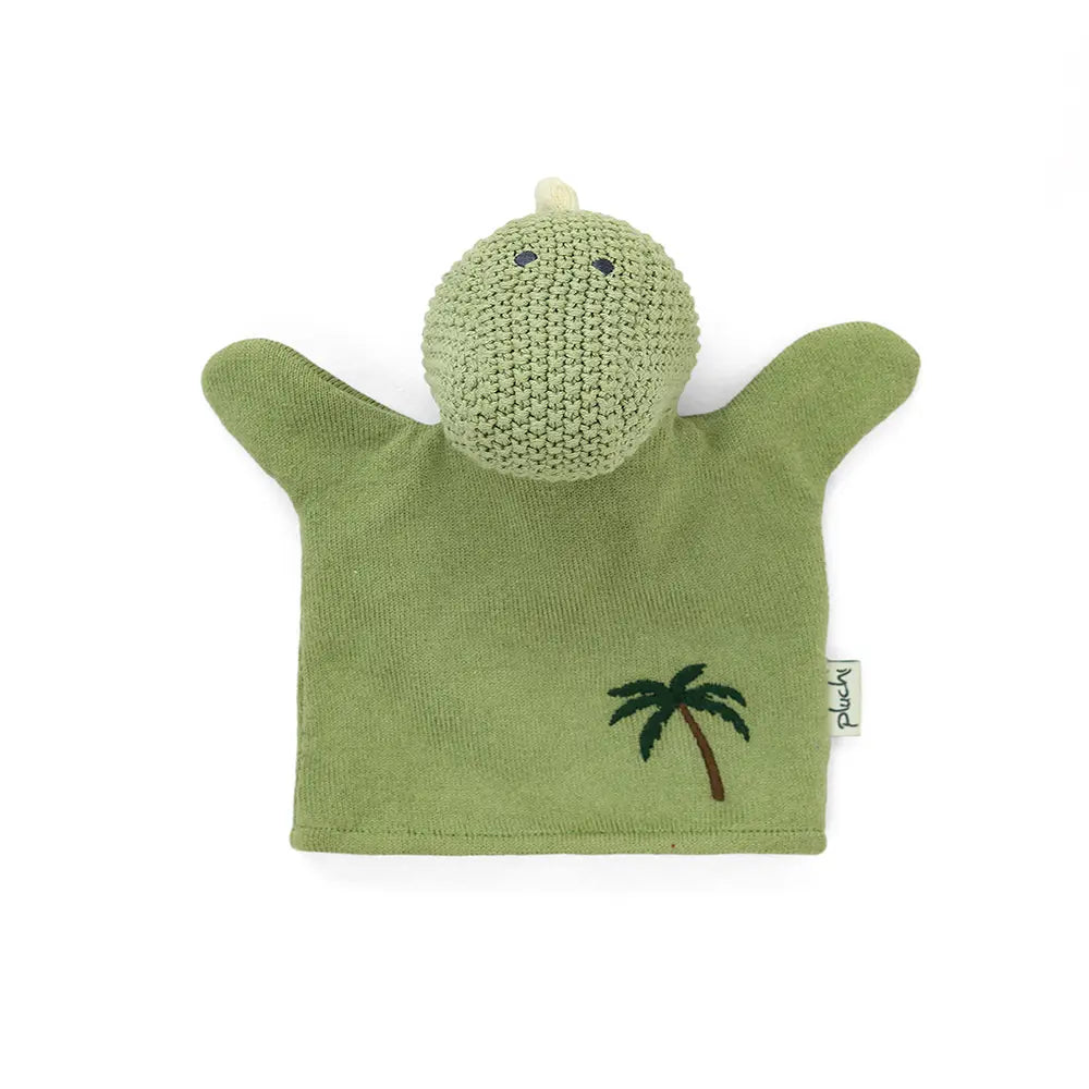 Pluchi Dino Hand Puppet Cotton Knitted Stuffed Soft Toy - Green