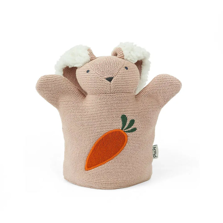 Pluchi Rabbit Hand Puppet Cotton Knitted Stuffed Soft Toy - Pale Pink