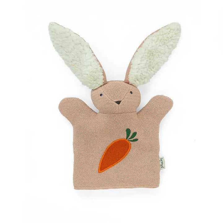 Pluchi Rabbit Hand Puppet Cotton Knitted Stuffed Soft Toy - Pale Pink