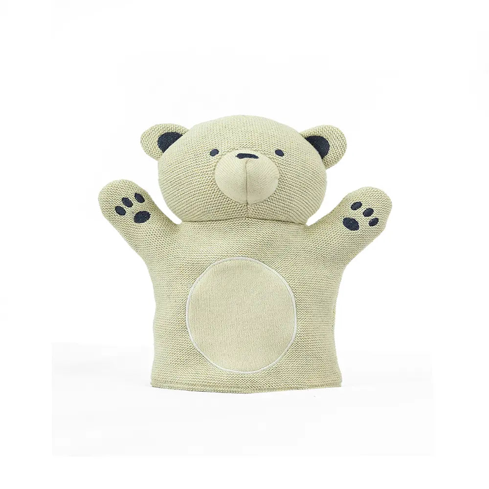 Pluchi Polar Bear Hand Puppet Cotton Knitted Stuffed Soft Toy - Natural Melange