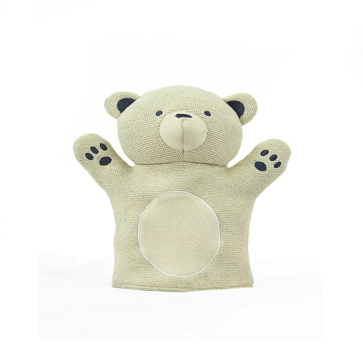 Pluchi Polar Bear Hand Puppet Cotton Knitted Stuffed Soft Toy - Natural Melange