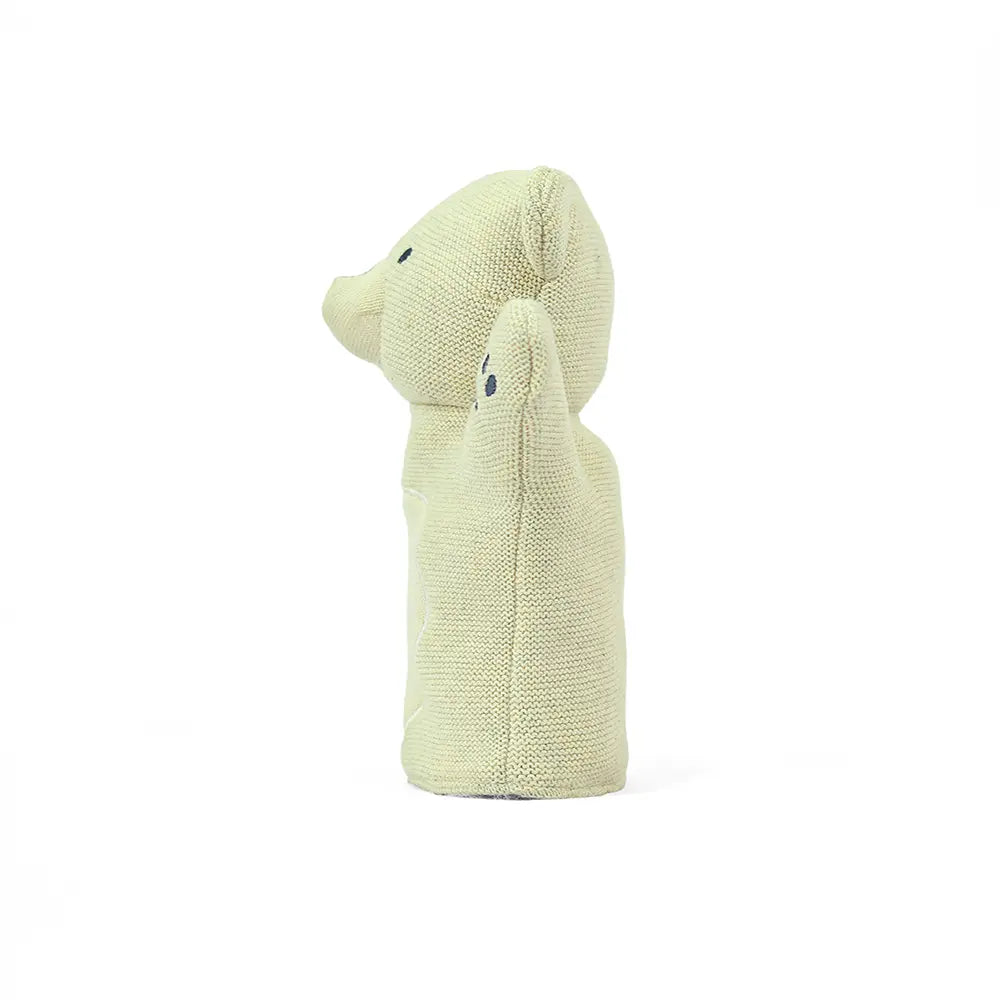 Pluchi Polar Bear Hand Puppet Cotton Knitted Stuffed Soft Toy - Natural Melange