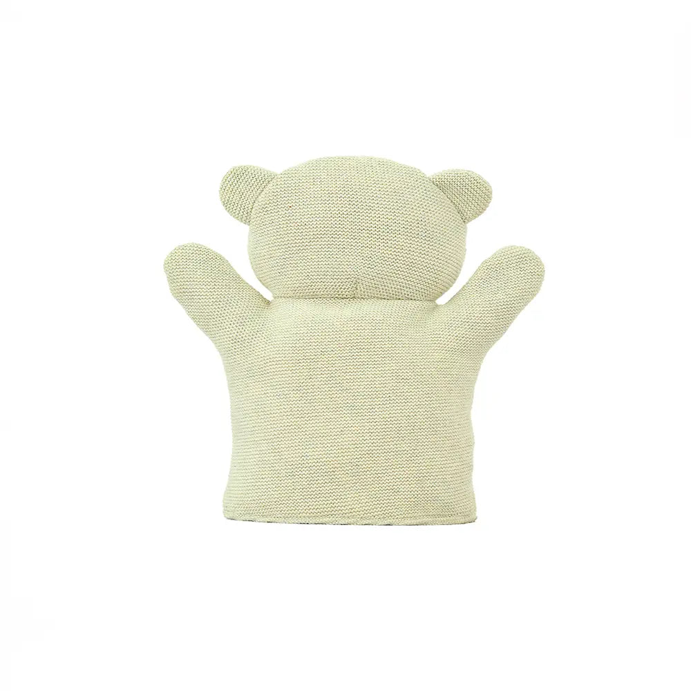Pluchi Polar Bear Hand Puppet Cotton Knitted Stuffed Soft Toy - Natural Melange