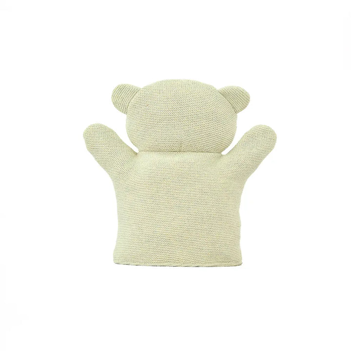 Pluchi Polar Bear Hand Puppet Cotton Knitted Stuffed Soft Toy - Natural Melange