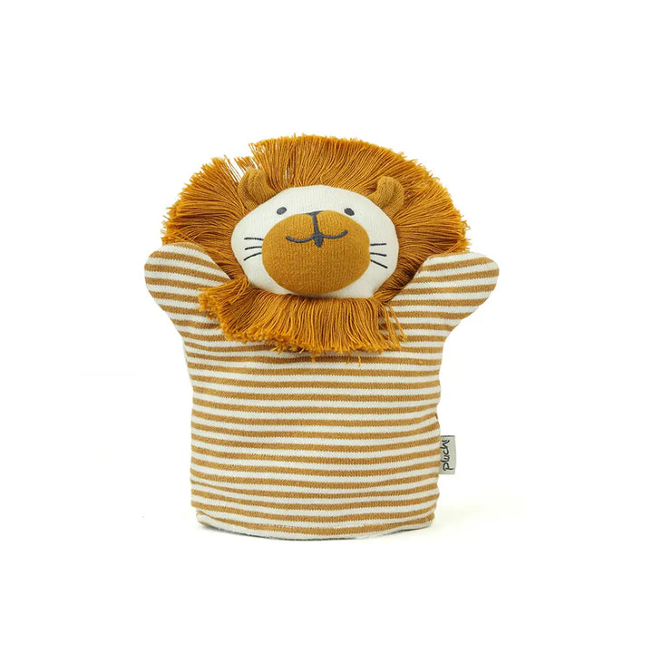 Pluchi Lion Hand Puppet Cotton Knitted Stuffed Soft Toy - Mustard