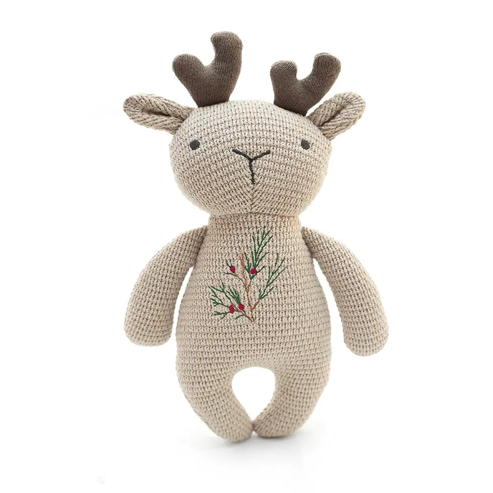 Pluchi Holly Blossom Reindeer Cotton Knitted Stuffed Soft Toy - Pale Whisper &amp; Mouse