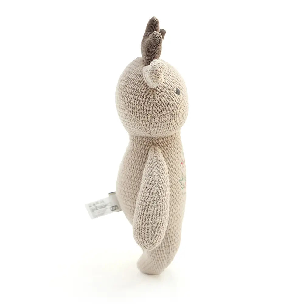 Pluchi Holly Blossom Reindeer Cotton Knitted Stuffed Soft Toy - Pale Whisper &amp; Mouse