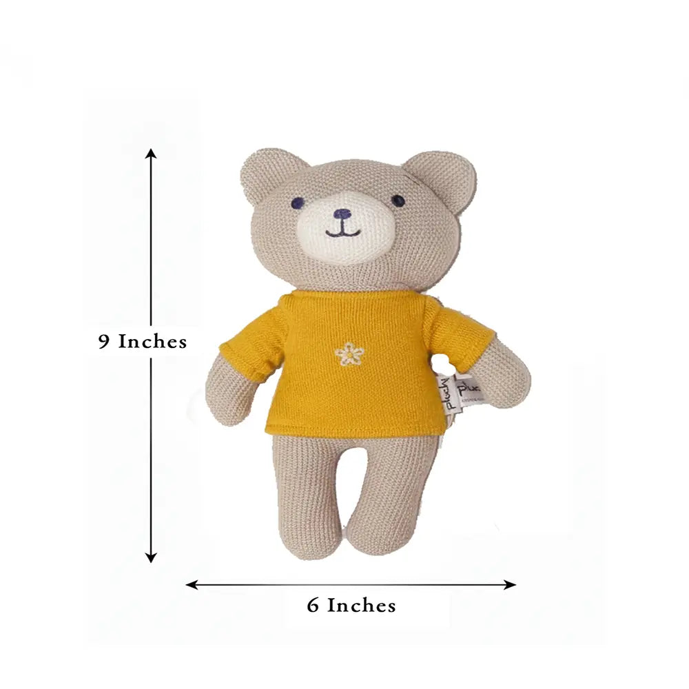 Pluchi Kensington Teddy Cotton Knitted Stuffed Soft Toy - Beige and Yellow