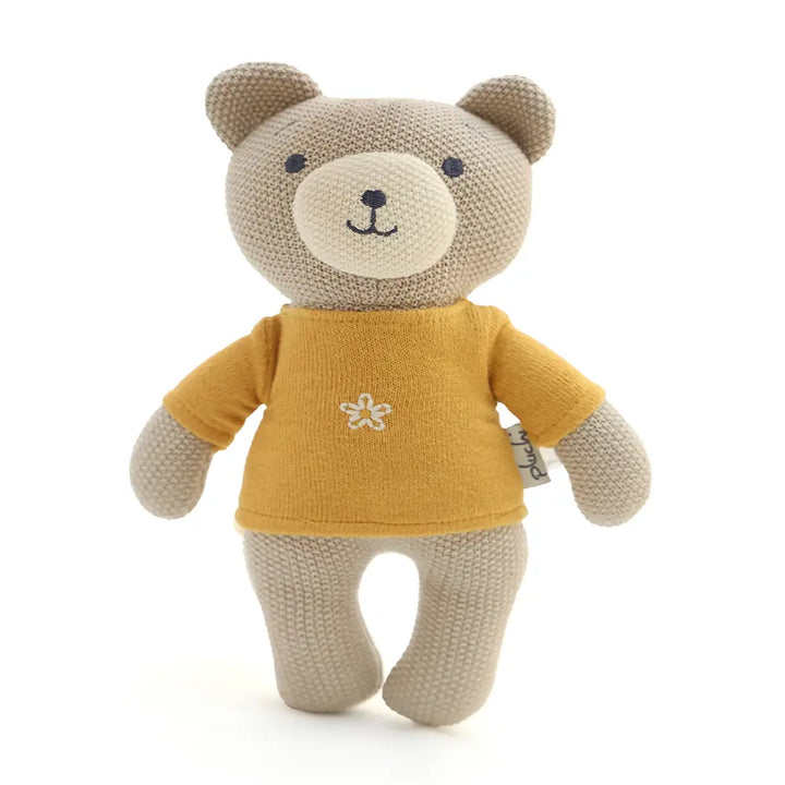 Pluchi Kensington Teddy Cotton Knitted Stuffed Soft Toy - Beige and Yellow