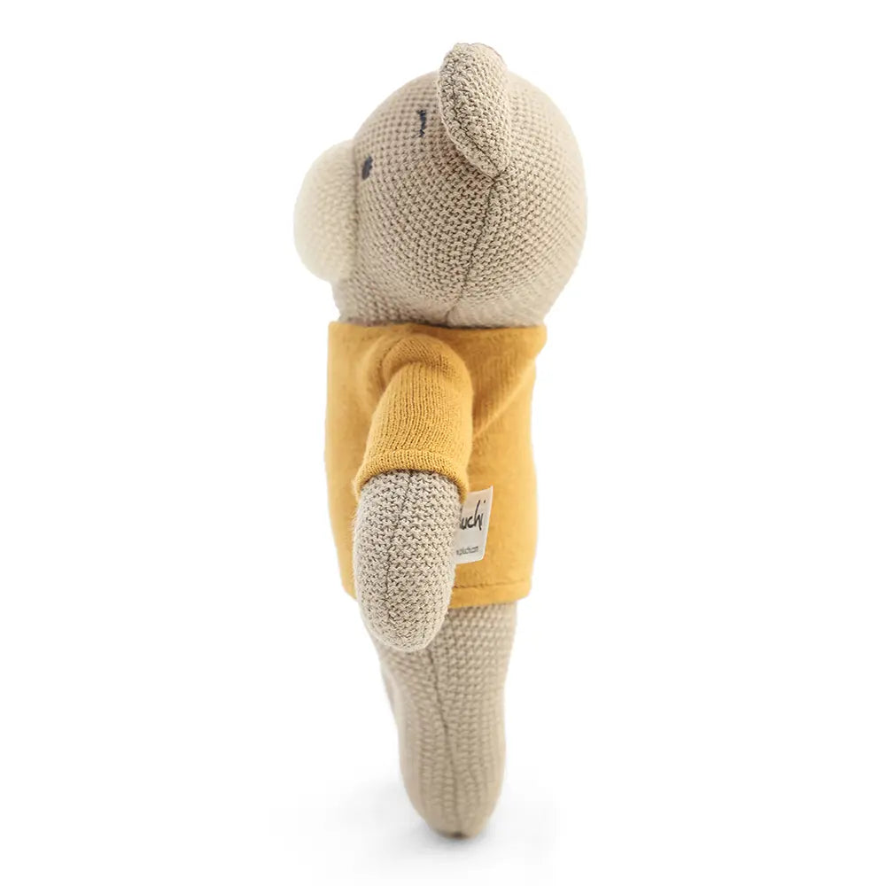 Pluchi Kensington Teddy Cotton Knitted Stuffed Soft Toy - Beige and Yellow