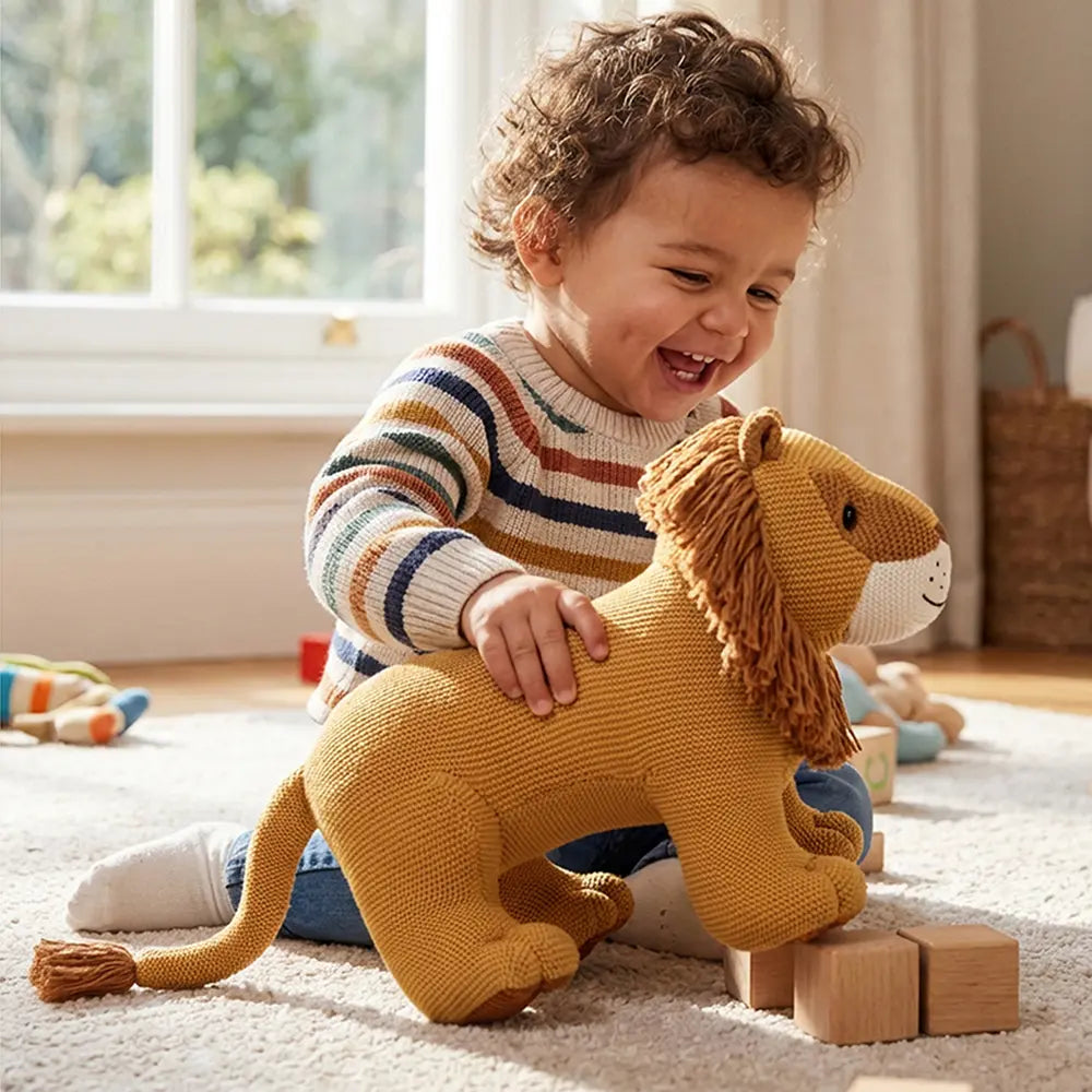 Pluchi Lion The King of Jungle Cotton Knitted Stuffed Soft Toy - Mustard &amp; Tuscansun