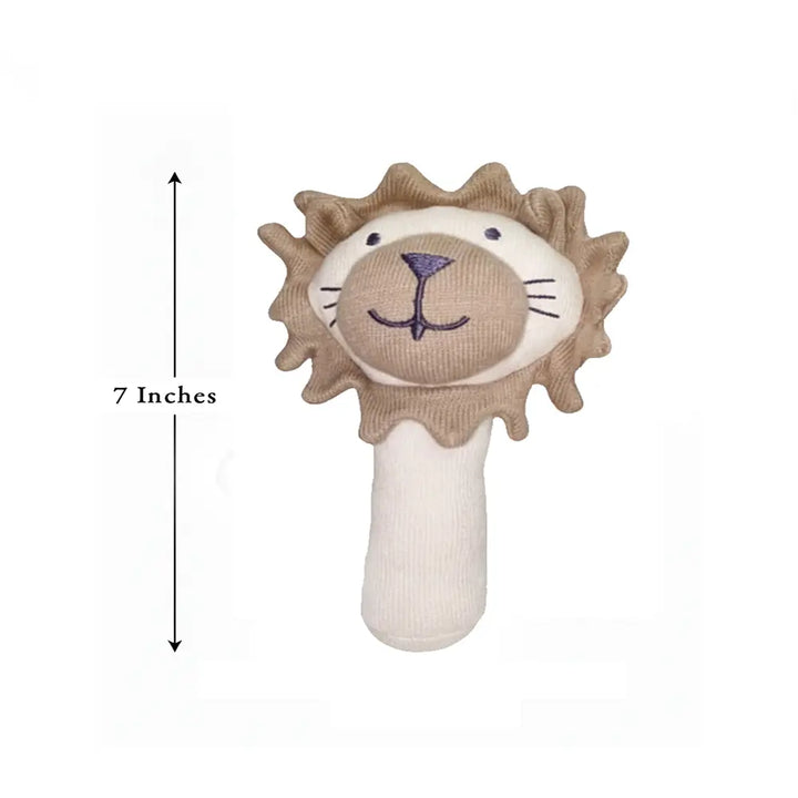 Pluchi Rattle Lion Cotton Knitted Stuffed Soft Toys for Babies / Kids - Stone &amp; Natural