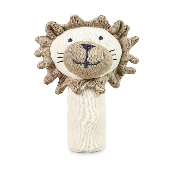Pluchi Rattle Lion Cotton Knitted Stuffed Soft Toys for Babies / Kids - Stone &amp; Natural