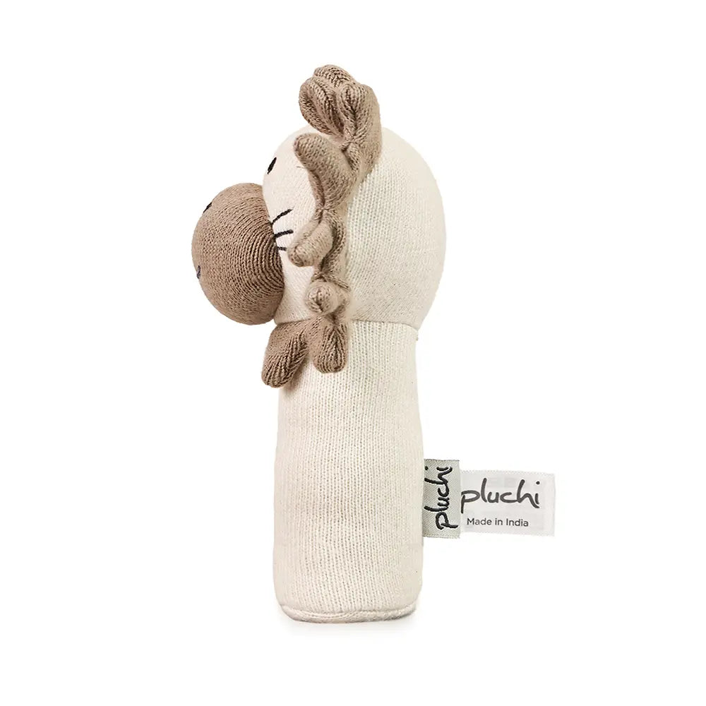 Pluchi Rattle Lion Cotton Knitted Stuffed Soft Toys for Babies / Kids - Stone &amp; Natural