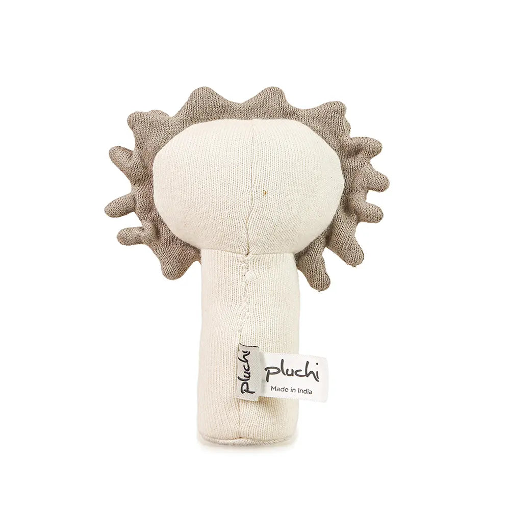 Pluchi Rattle Lion Cotton Knitted Stuffed Soft Toys for Babies / Kids - Stone &amp; Natural
