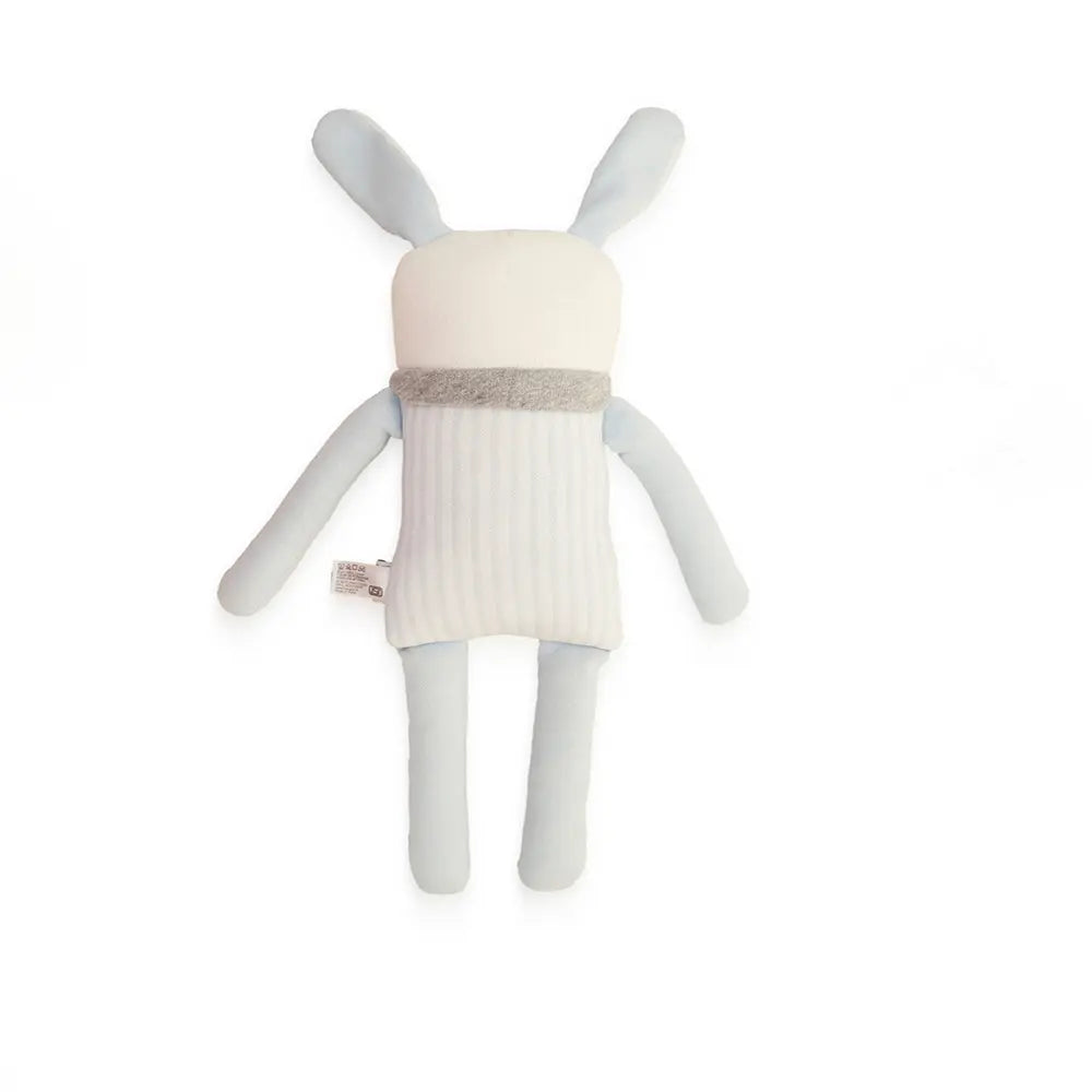 Pluchi Marcel Bunny Cotton Knitted Stuffed Soft Toys for Babies / Kids - Blue, Soft Grey Melange And Ivory