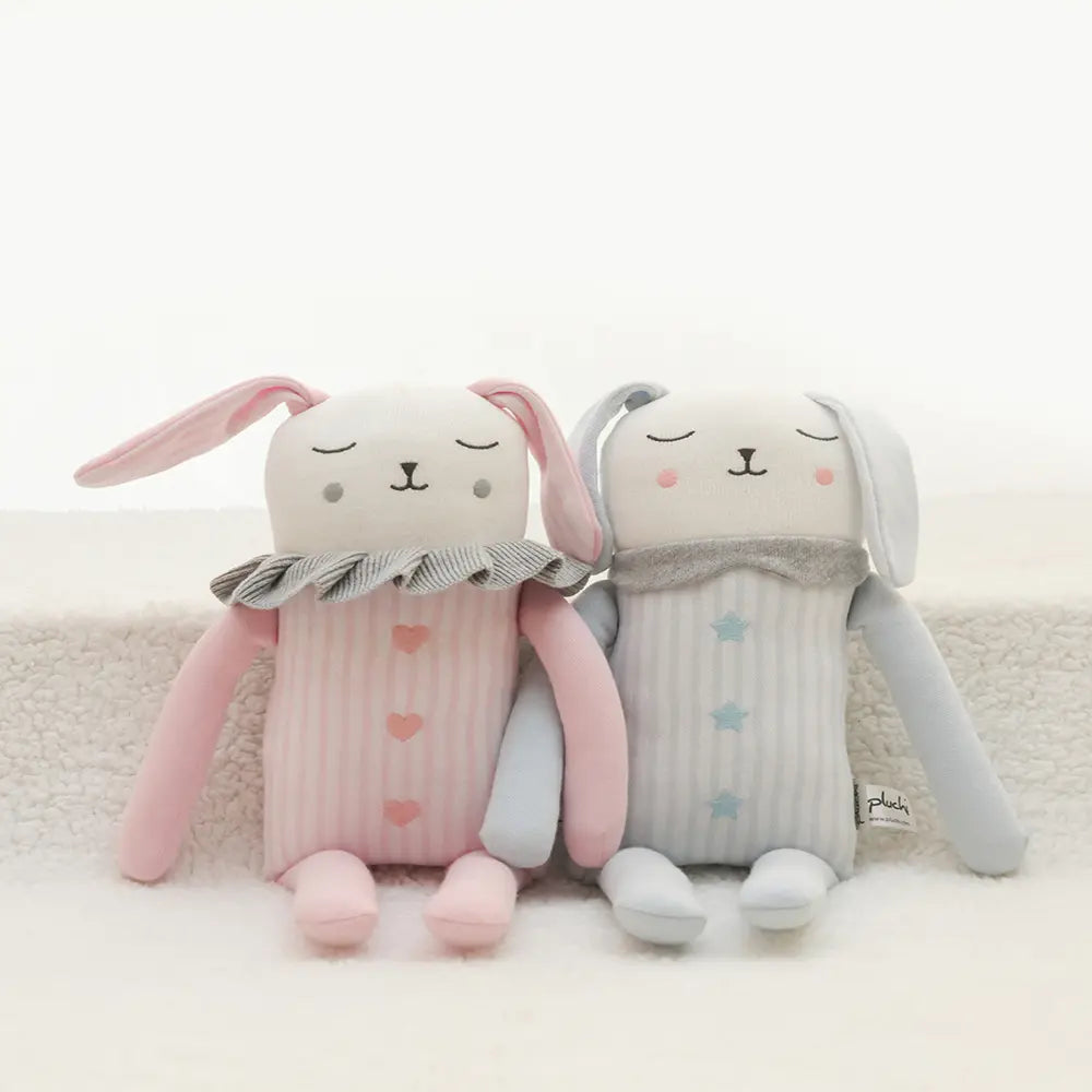 Pluchi Marcelle Bunny Cotton Knitted Stuffed Soft Toys for Babies / Kids - Pink, Soft Grey Melange and Ivory