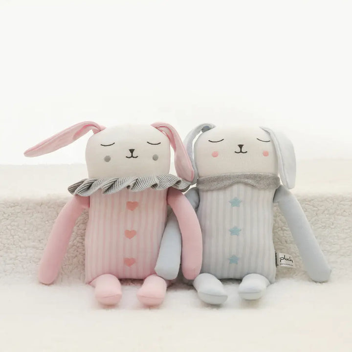 Pluchi Marcelle Bunny Cotton Knitted Stuffed Soft Toys for Babies / Kids - Pink, Soft Grey Melange and Ivory