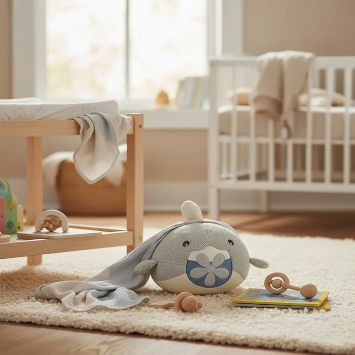 Pluchi Marlow Fish Cotton Knitted Stuffed Soft Toy for Babies &amp; Kids - Grey &amp; Natural