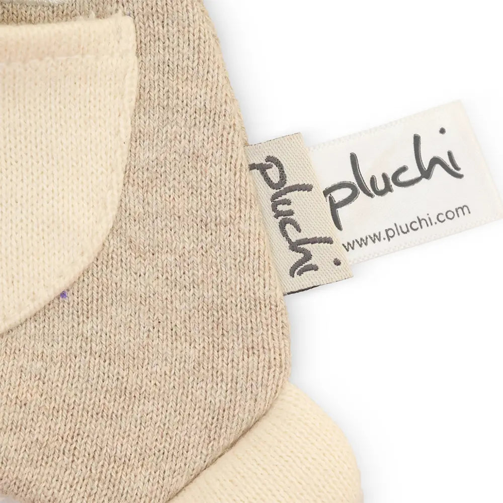Pluchi Snuggle &amp; Crinkle Dog Cuddle Cotton Knitted Stuffed Soft Toy - Blue, Natural and Light Beige Melange