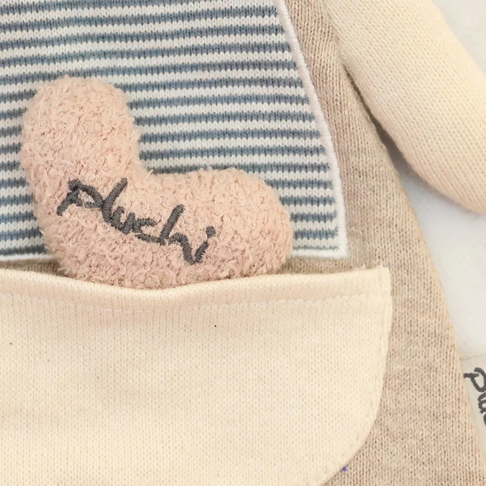 Pluchi Snuggle &amp; Crinkle Dog Cuddle Cotton Knitted Stuffed Soft Toy - Blue, Natural and Light Beige Melange