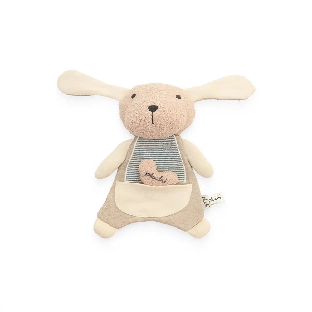 Pluchi Snuggle &amp; Crinkle Dog Cuddle Cotton Knitted Stuffed Soft Toy - Blue, Natural and Light Beige Melange