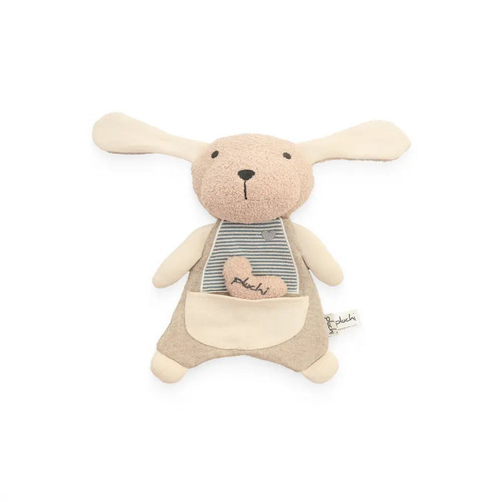 Pluchi Snuggle &amp; Crinkle Dog Cuddle Cotton Knitted Stuffed Soft Toy - Blue, Natural and Light Beige Melange