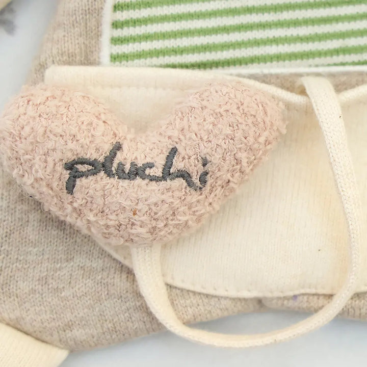 Pluchi Snuggle &amp; Crinkle Ele - Cuddle Cotton Knitted Stuffed Soft Toy - Green, Natural and Light Beige Melange