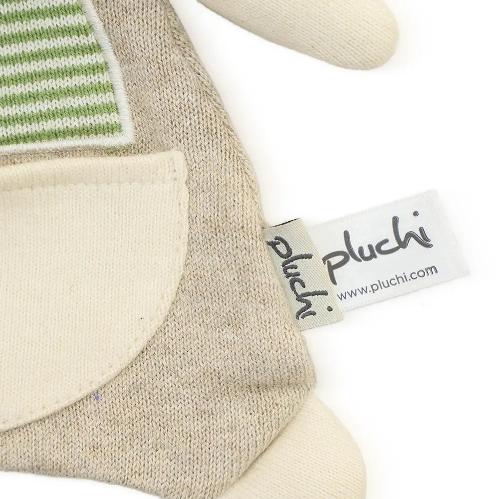 Pluchi Snuggle &amp; Crinkle Ele - Cuddle Cotton Knitted Stuffed Soft Toy - Green, Natural and Light Beige Melange