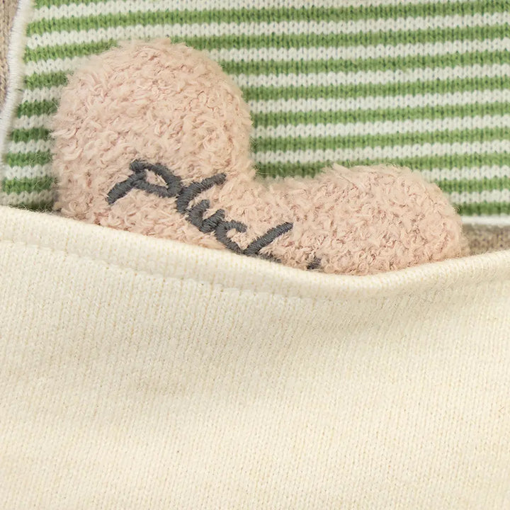 Pluchi Snuggle &amp; Crinkle Ele - Cuddle Cotton Knitted Stuffed Soft Toy - Green, Natural and Light Beige Melange