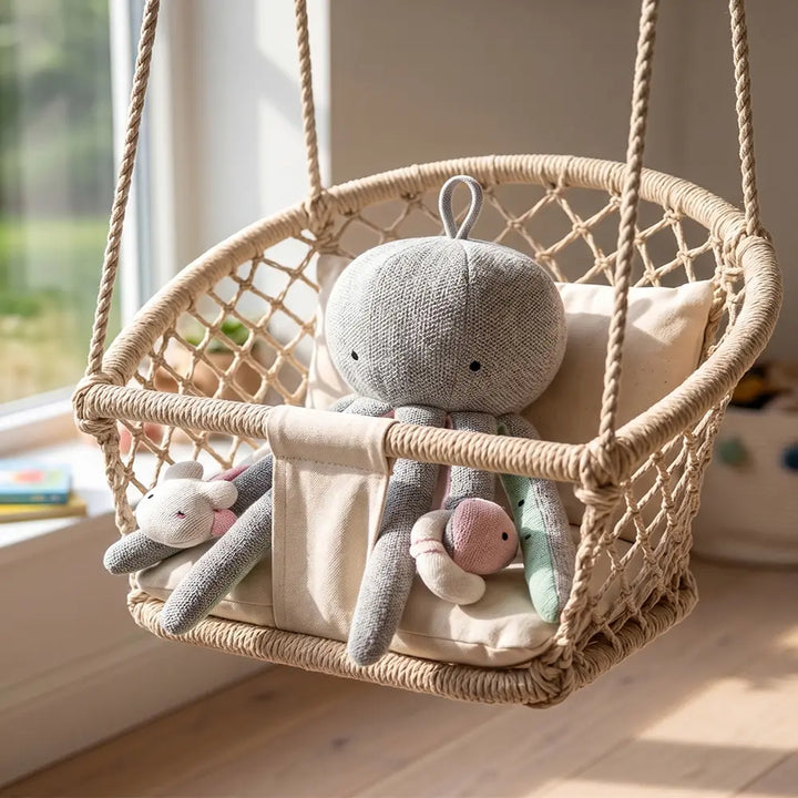 Pluchi Rattle &amp; Wiggle Octopus SensoryÂ ToyÂ Cotton Knitted Stuffed Soft Toy - Grey