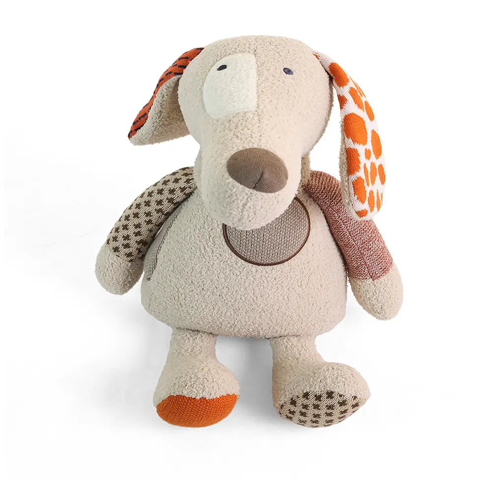 Pluchi Orla Dog Patchwork Friends Cotton Knitted Stuffed Soft Toy for Babies &amp; Kids - Multi Color