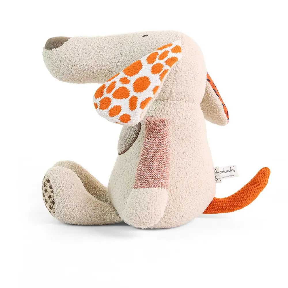 Pluchi Orla Dog Patchwork Friends Cotton Knitted Stuffed Soft Toy for Babies &amp; Kids - Multi Color