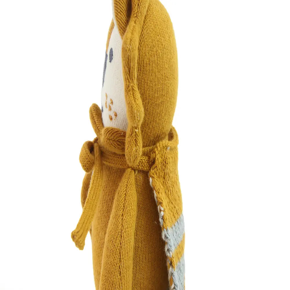 Pluchi Petit Lapin Longue Bunny Cotton Knitted Stuffed Soft Toy - Mustard, Natural &amp; Grey
