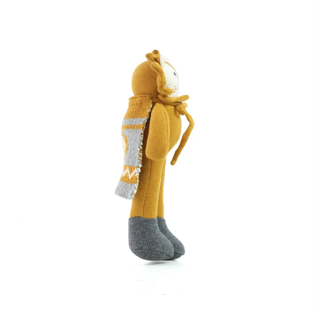 Pluchi Petit Lapin Longue Bunny Cotton Knitted Stuffed Soft Toy - Mustard, Natural &amp; Grey