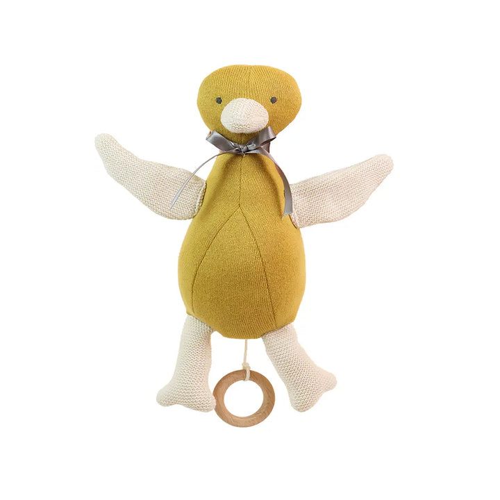Pluchi Quacky Tunes Duck Cotton Knitted Stuffed MusicÂ Soft Toy - Cornsilk &amp; Natural