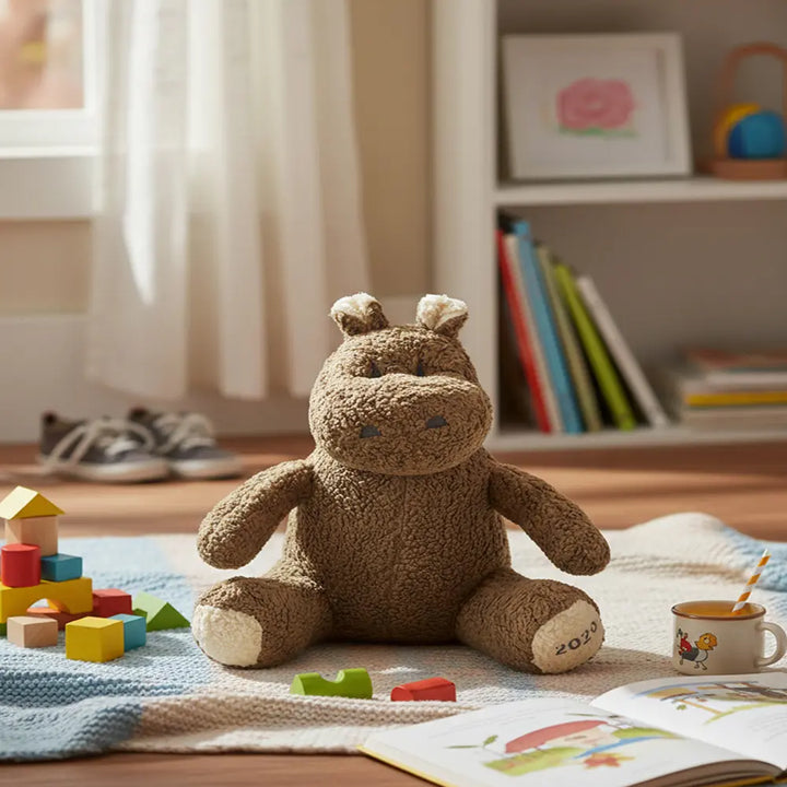 Pluchi Smoothie The Hippo Cotton Knitted Stuffed Soft Toy - Khaki &amp; Natural