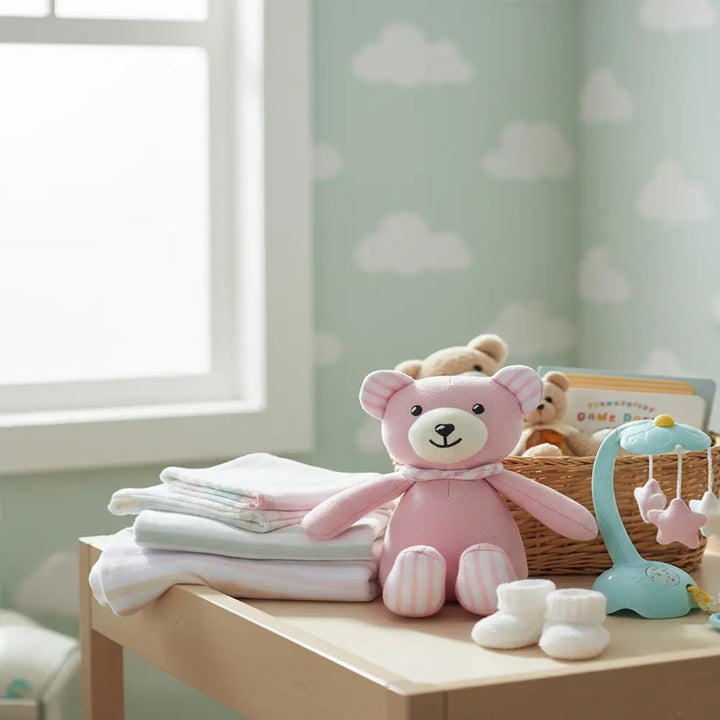 Pluchi Buttercup Teddy Cotton Knitted Stuffed Soft Rattle Toy - Light Pink