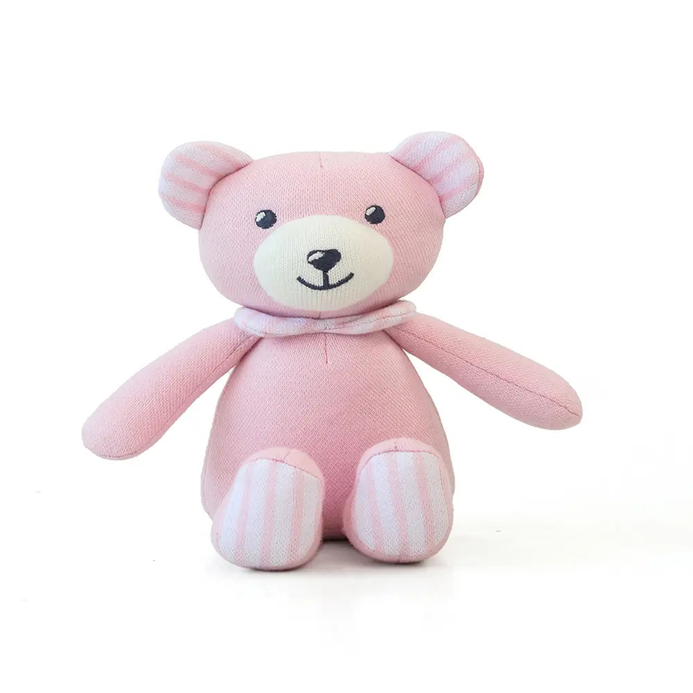 Pluchi Buttercup Teddy Cotton Knitted Stuffed Soft Rattle Toy - Light Pink