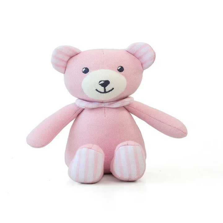 Pluchi Buttercup Teddy Cotton Knitted Stuffed Soft Rattle Toy - Light Pink