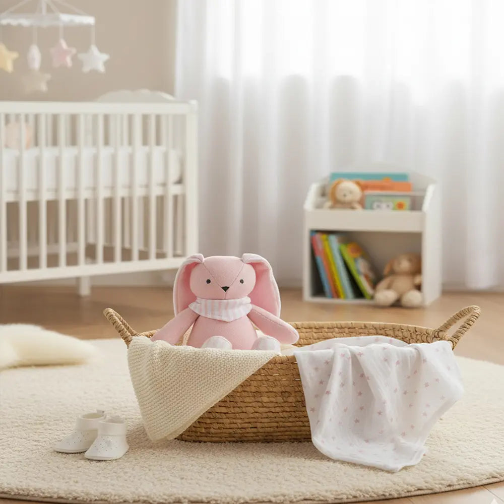 Pluchi Queenie Bunny Hop Toy Cotton Knitted Stuffed Soft Rattle Toy - Light Pink