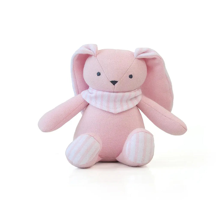 Pluchi Queenie Bunny Hop Toy Cotton Knitted Stuffed Soft Rattle Toy - Light Pink