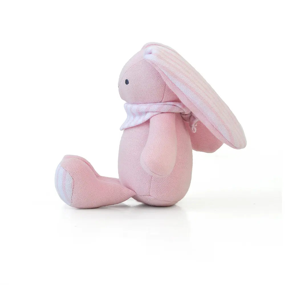 Pluchi Queenie Bunny Hop Toy Cotton Knitted Stuffed Soft Rattle Toy - Light Pink
