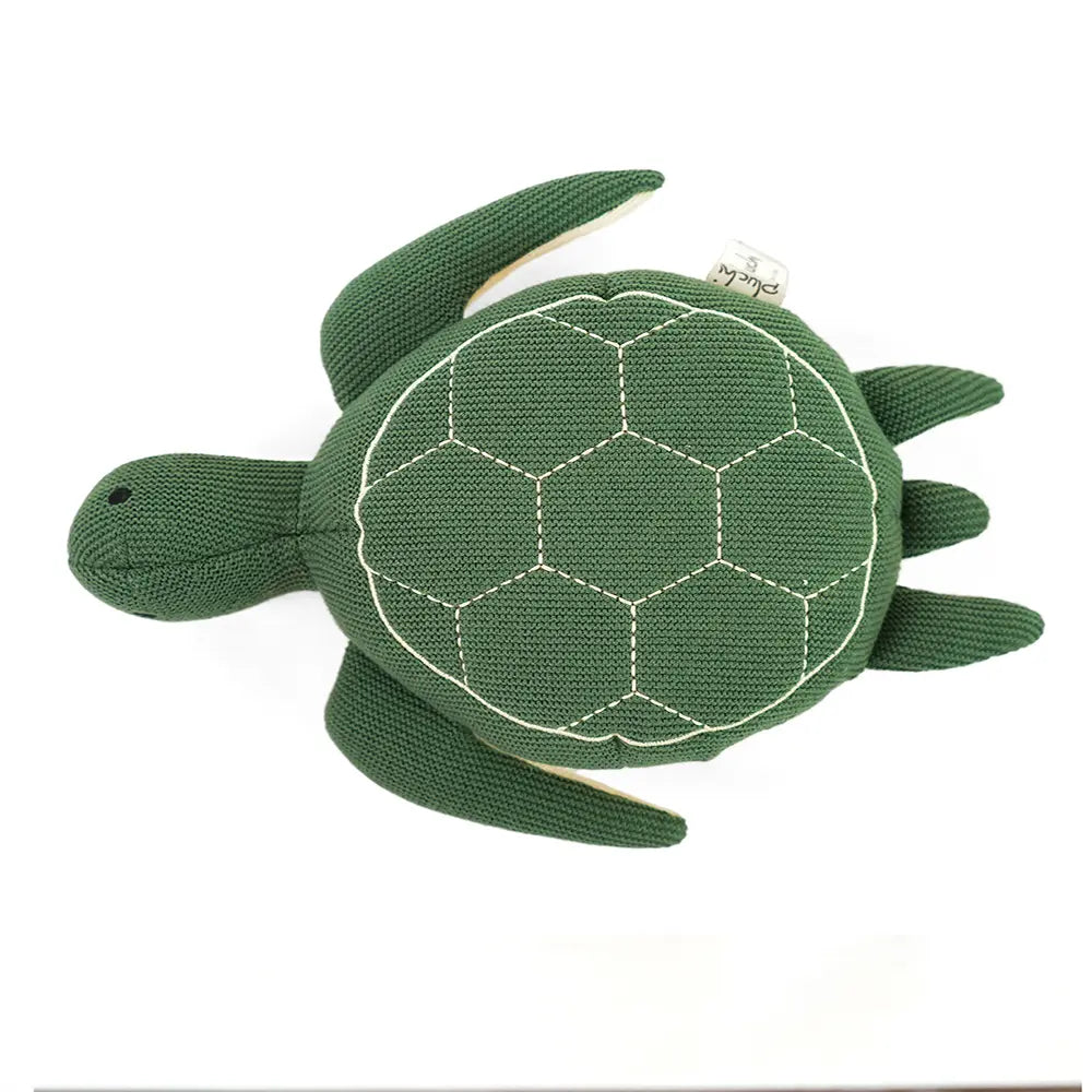 Pluchi Waddles Turtle Cotton Knitted Stuffed Soft Toy - Duke Green &amp; Natural