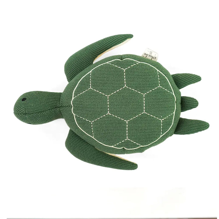 Pluchi Waddles Turtle Cotton Knitted Stuffed Soft Toy - Duke Green &amp; Natural