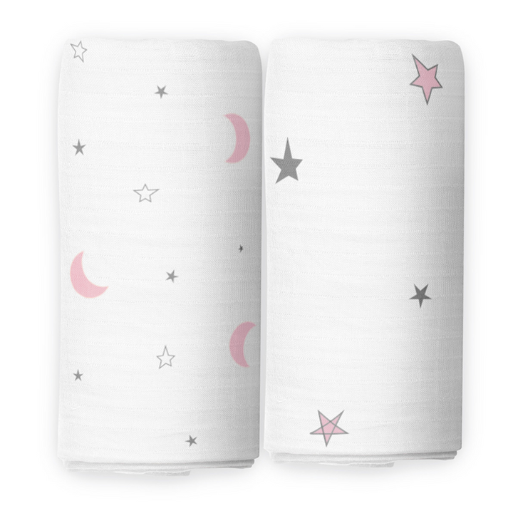 The White Cradle Baby Nursery Swaddle Blanket Wrap 2pcs - Pink &amp; Grey