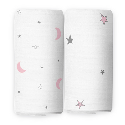 The White Cradle Baby Nursery Swaddle Blanket Wrap 2pcs - Pink & Grey