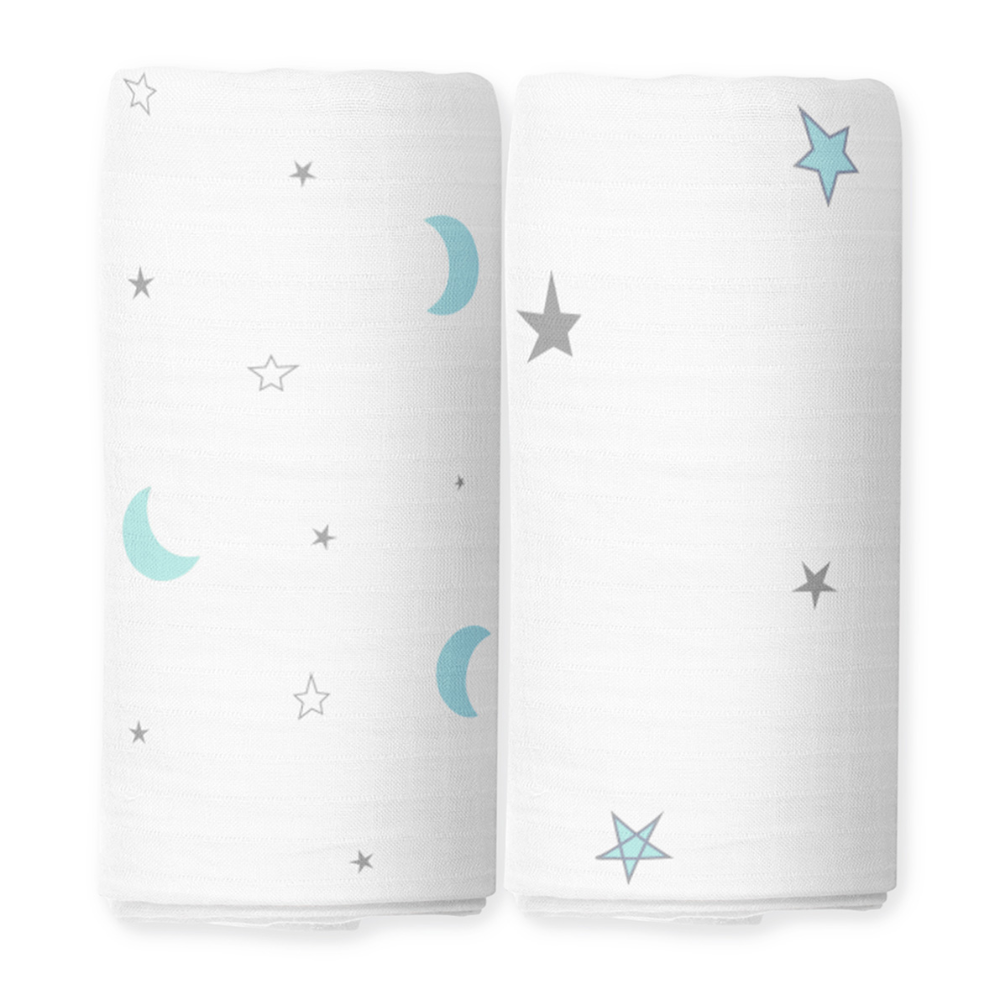 The White Cradle Baby Nursery Swaddle Blanket Wrap 2pcs - Blue & Grey