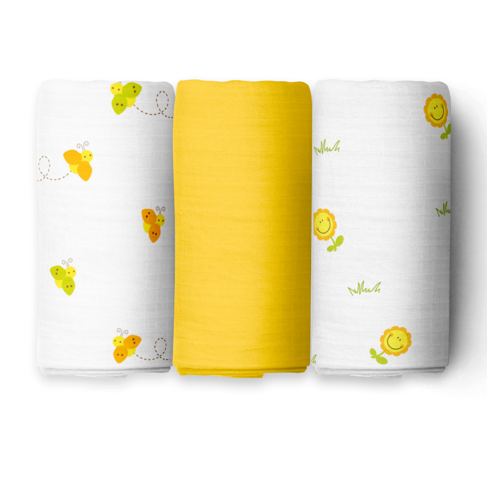 The White Cradle 100% Organic Cotton Swaddle Wrap (Pack of 3)