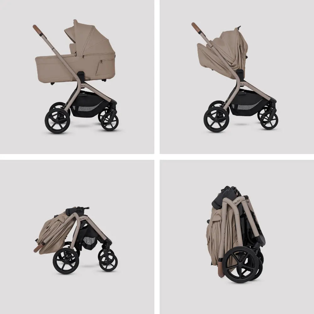 Silver Cross Breez Reversible Carry Cot Flat Recline|Height Adjustable Seat|Easy Fold|Rain Cover |0 to 6MY |Upto 9Kg - Champagne